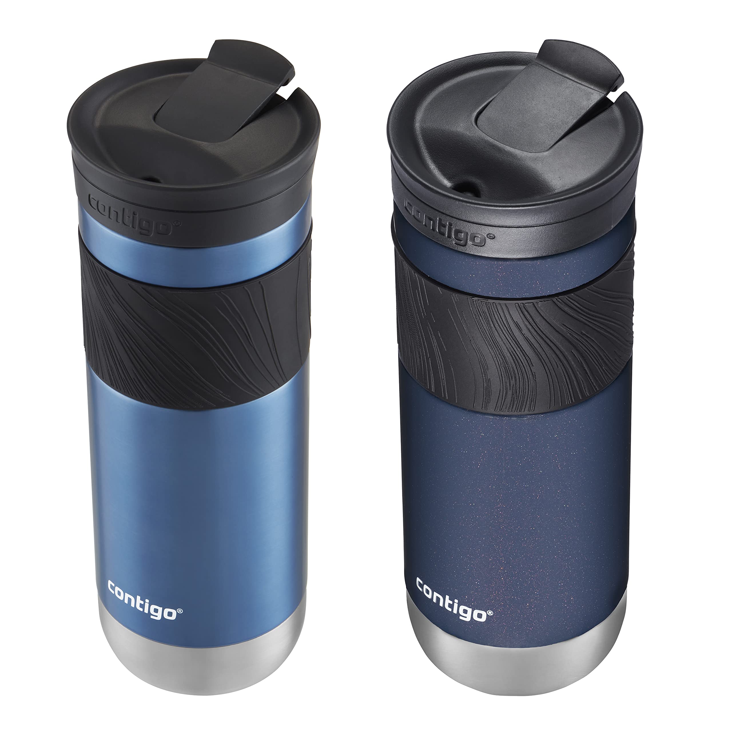 Contigo Vacuum-Insulated Stainless Steel Leak-Proof Travel Mug, 20 Ounce, Blue Corn; Midnight Blueberry, 2-Pack